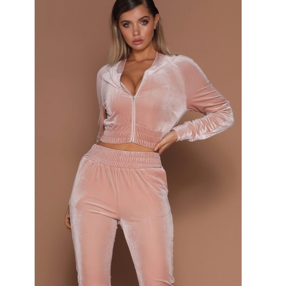 Meshki pink velvet track suit